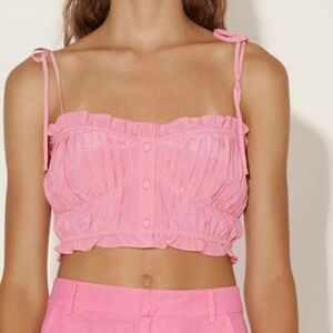 Hansen & Gretel Pink Gathered crop Top small nwot bows spaghetti strap corset